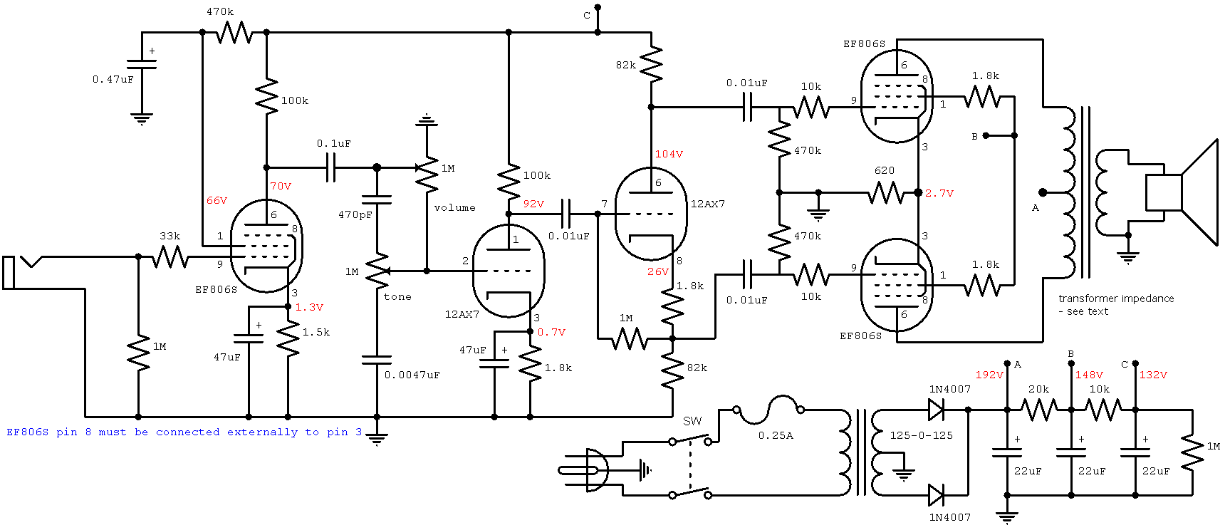 Ef86 схема включения