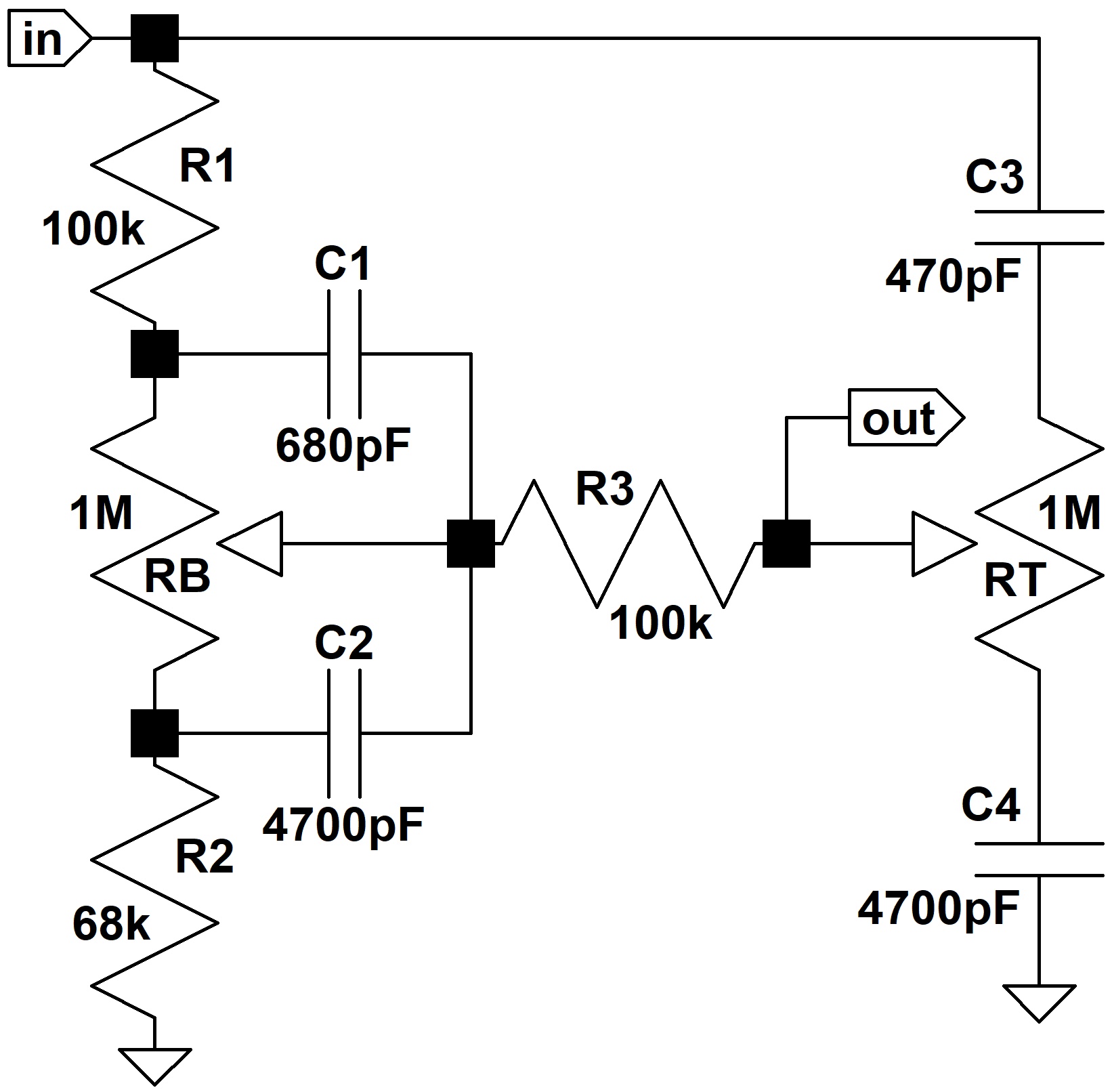 simulated max bass and treble response