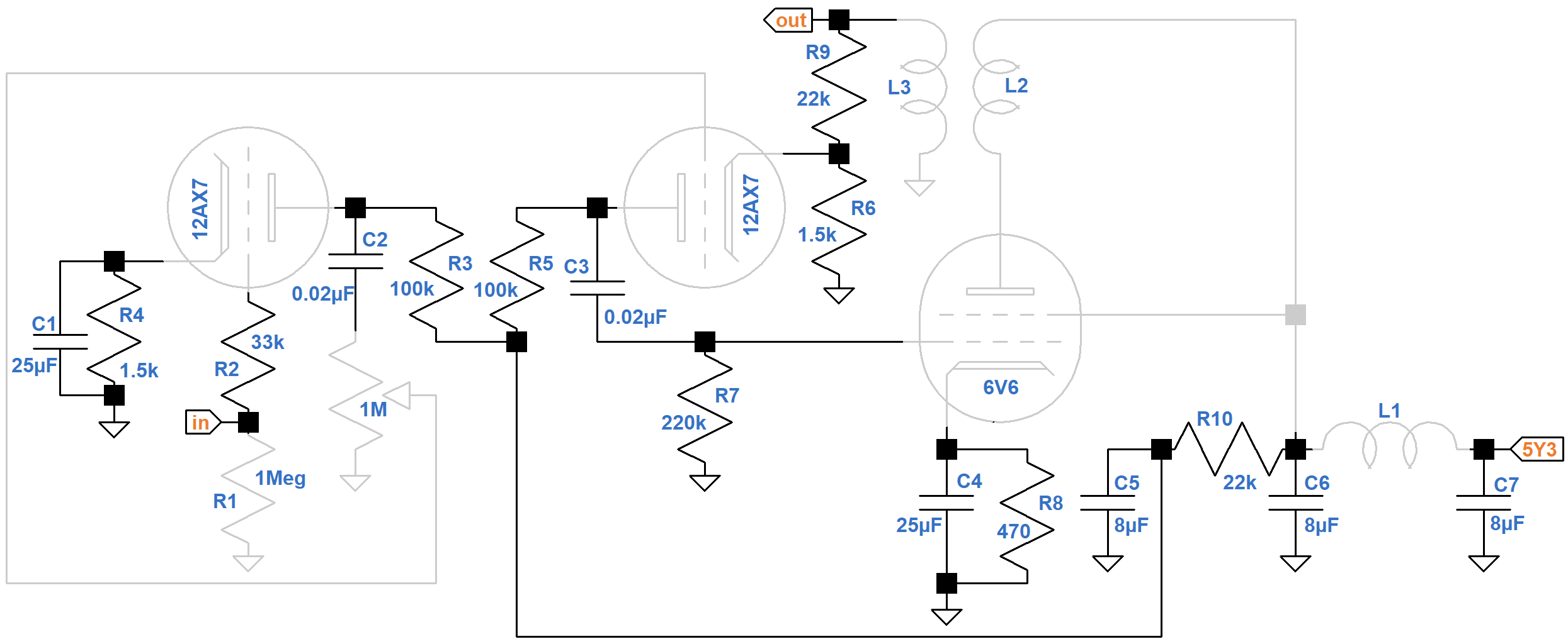 Fender Champ 5E1 schematic rearranged