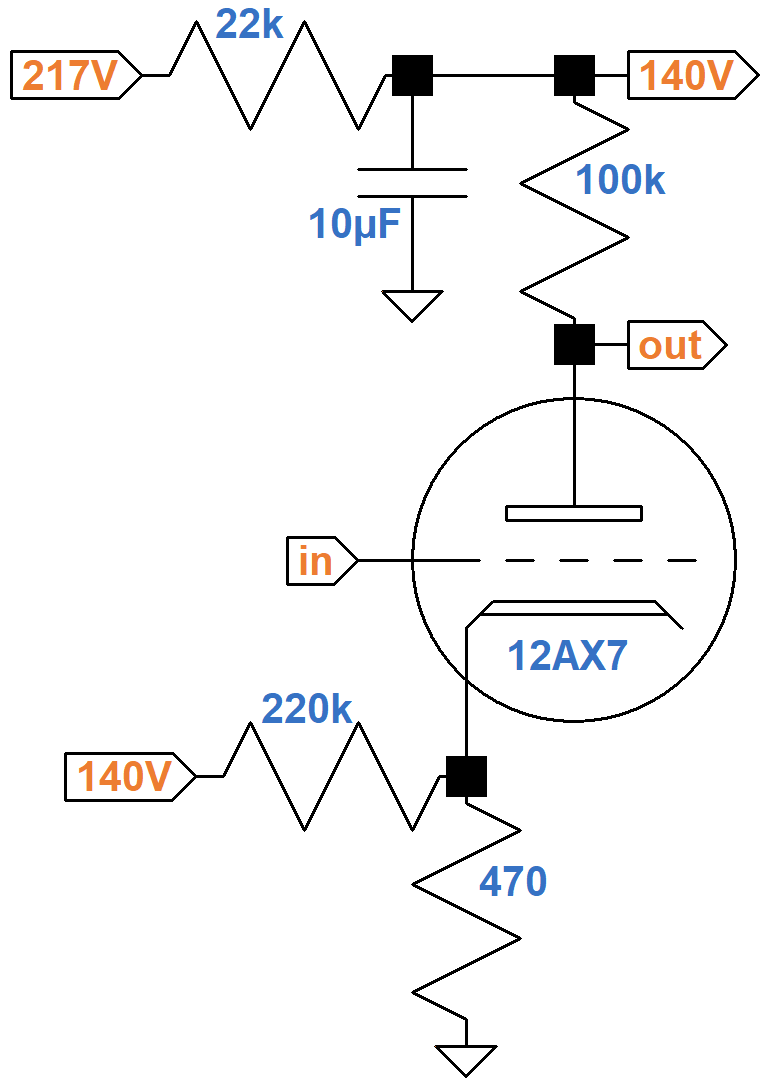 Magnatone MP3 first stage and RC filter for the 140V plate supply