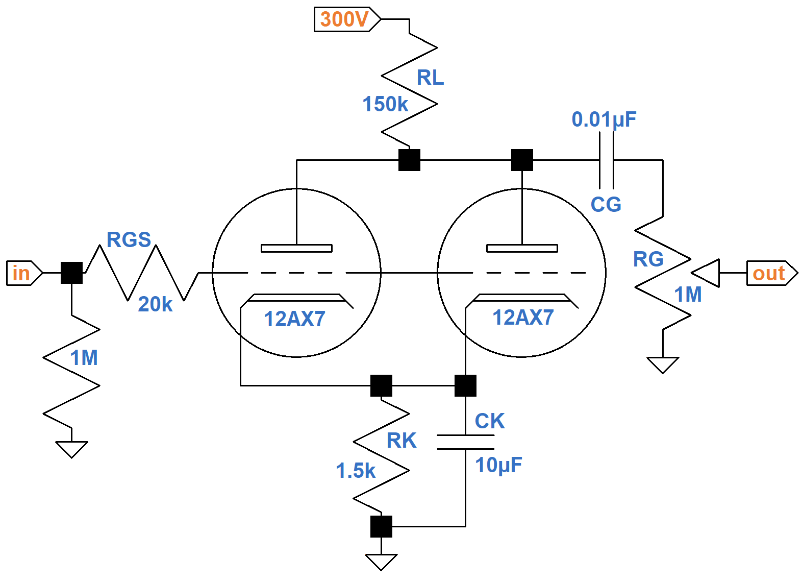 preamp voltage amplifier with parallel triodes