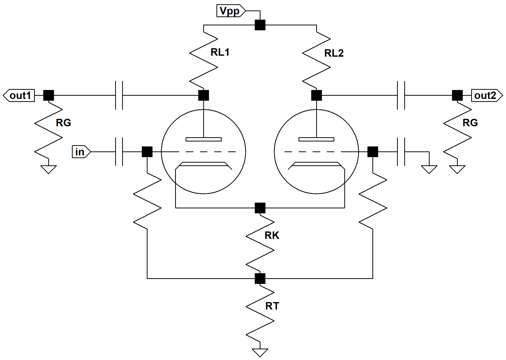 guitar amp long tailed pair phase inverter