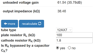 preamp gain and output impedance calculator