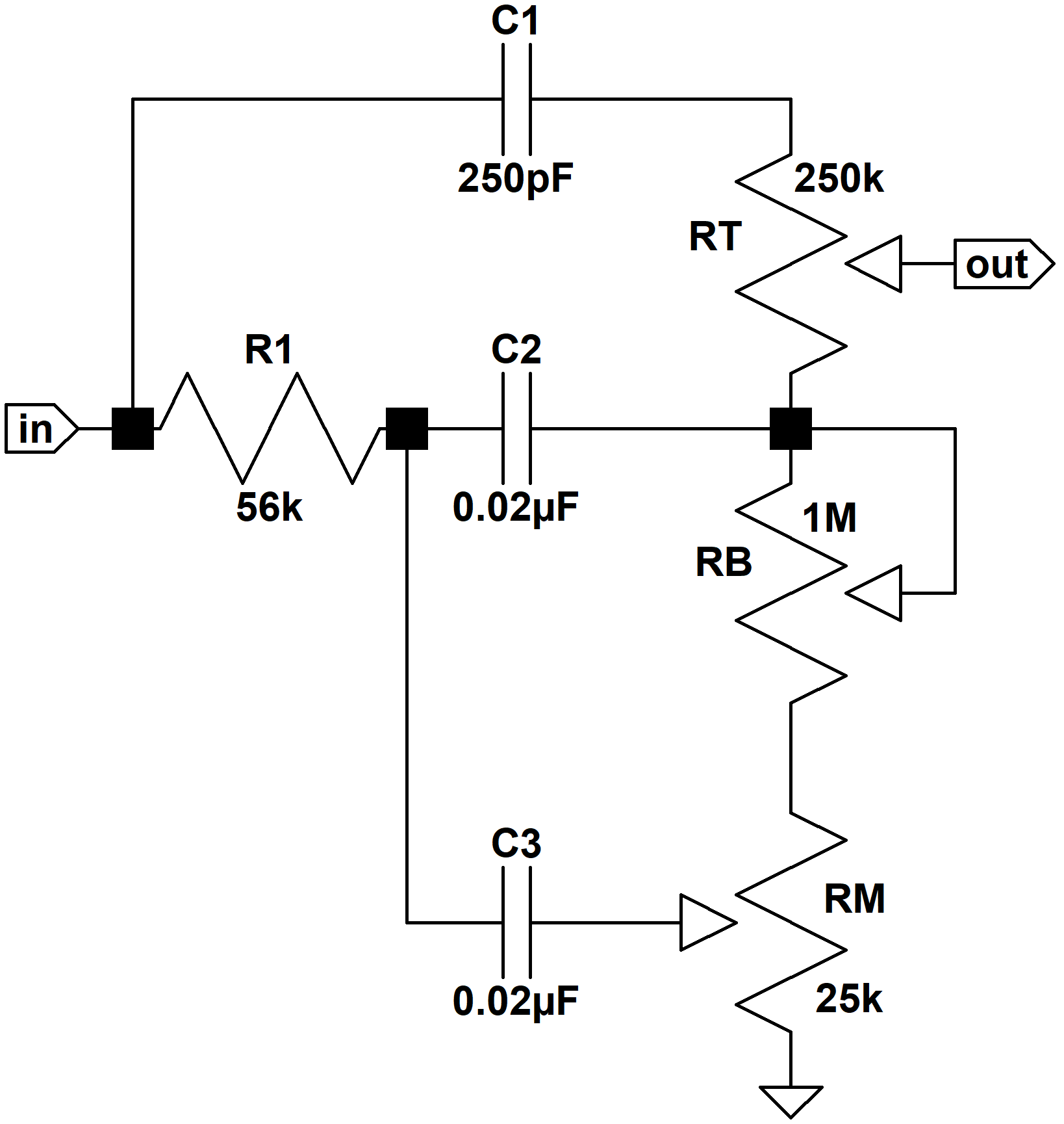 Fender Bassman 5F6-A tone stack schematic