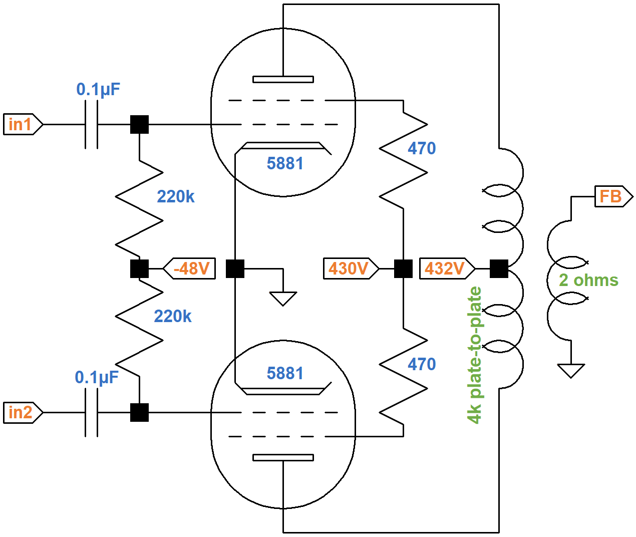 Fender Bassman 5F6-A power amp schematic