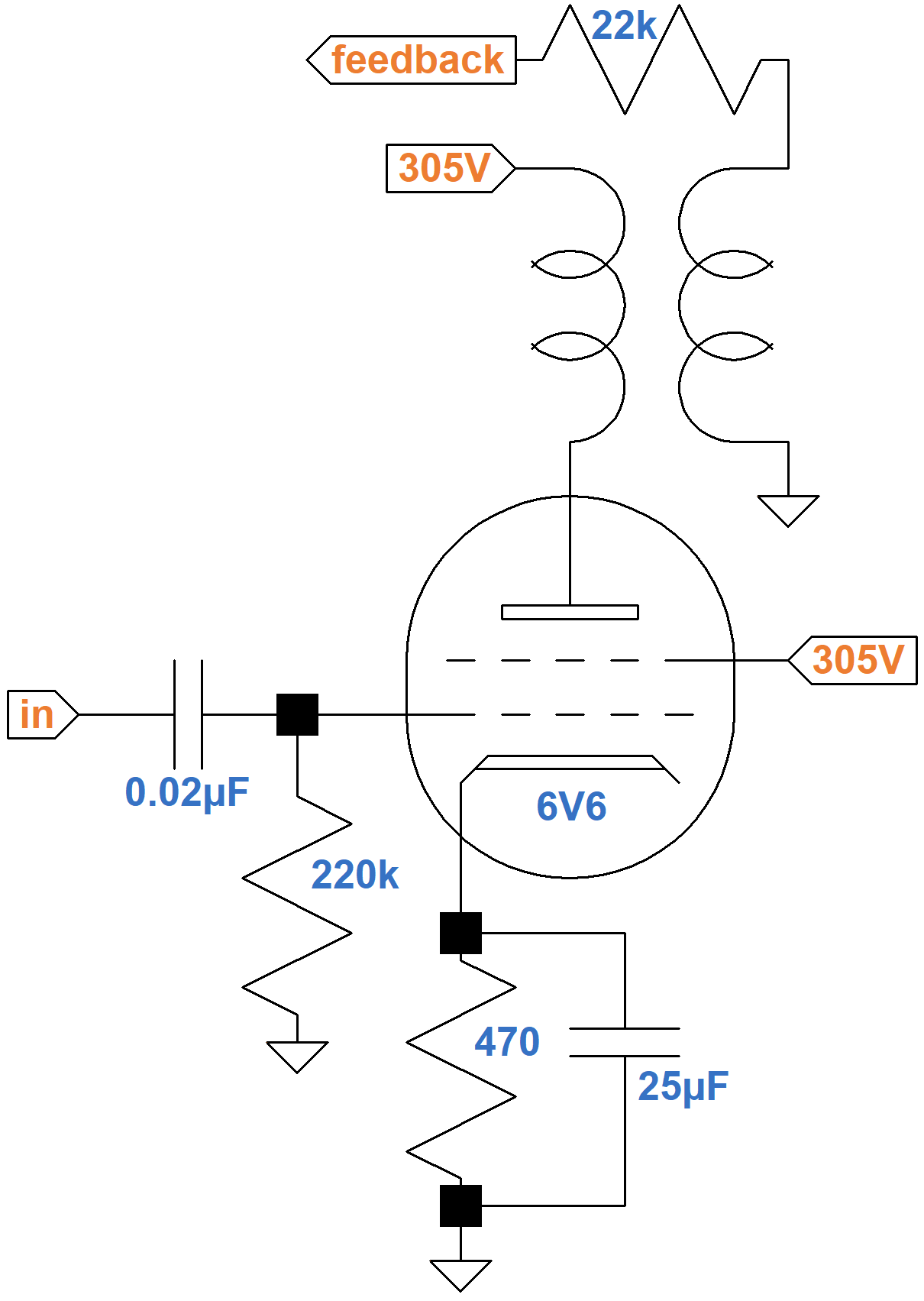 Fender Champ 5E1 power amp circuit