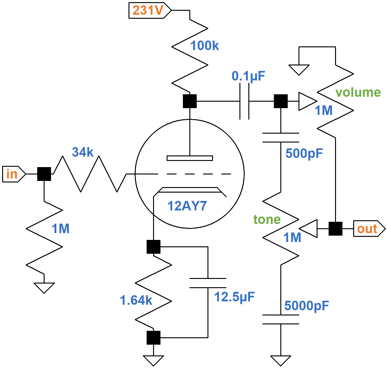 Fender Deluxe 5E3 first stage schematic