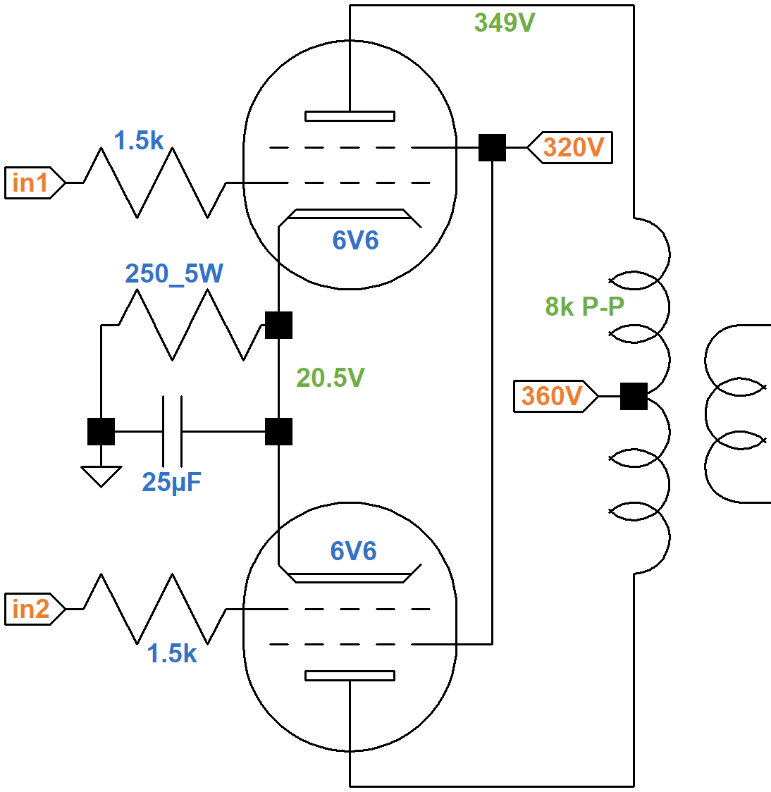 Fender Deluxe 5E3 power amp schematic