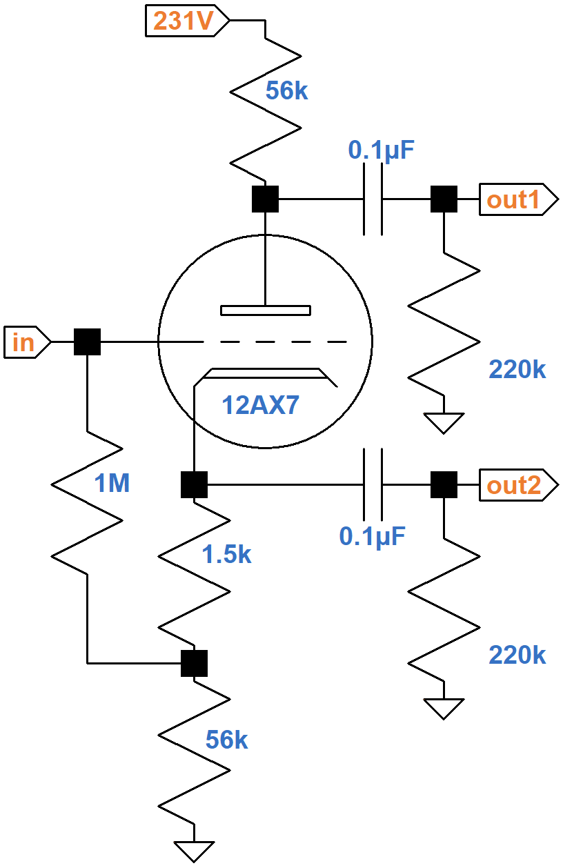 Fender Deluxe 5E3 phase inverter schematic