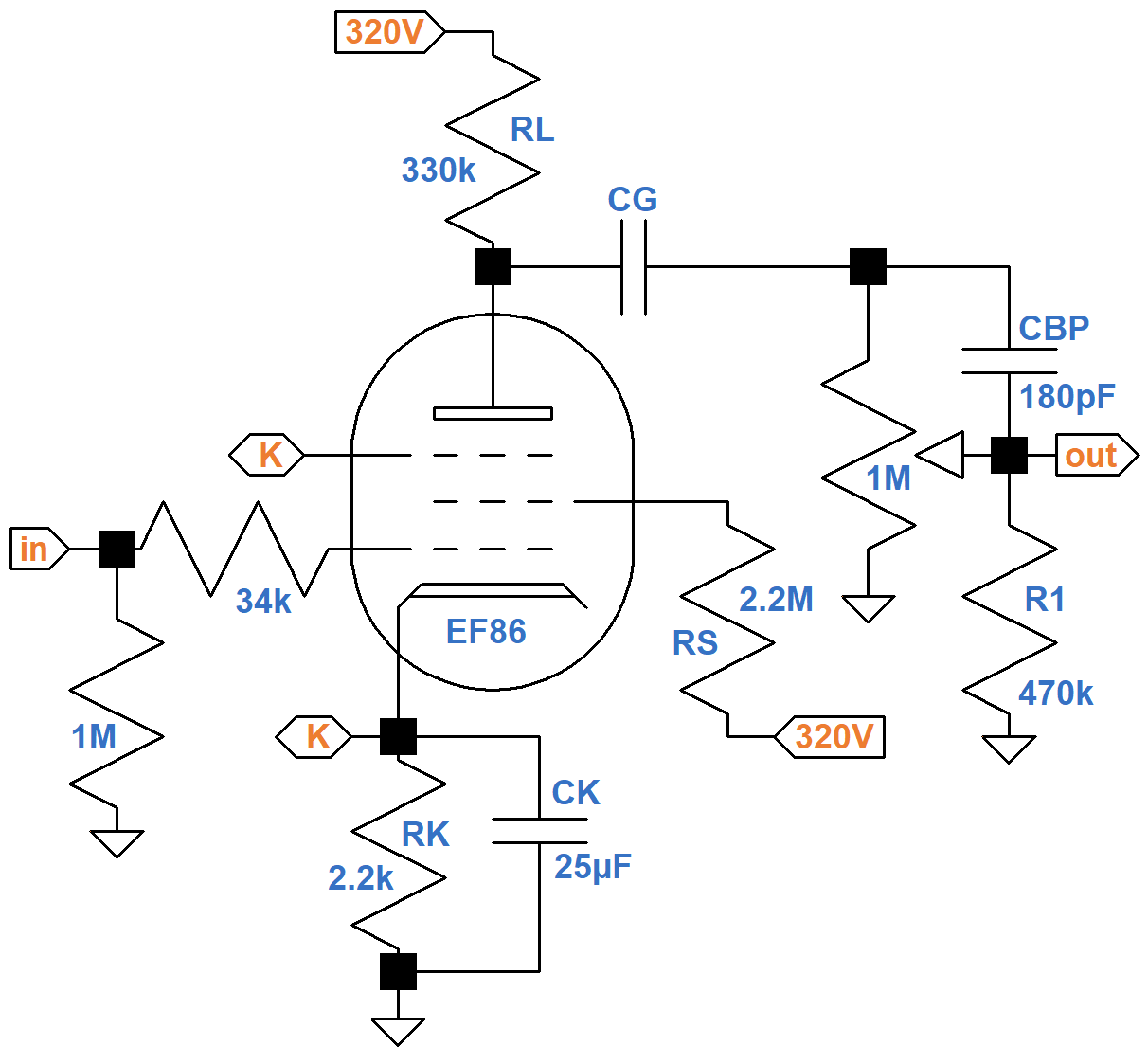 Matchless DC-30 pentode preamp stage