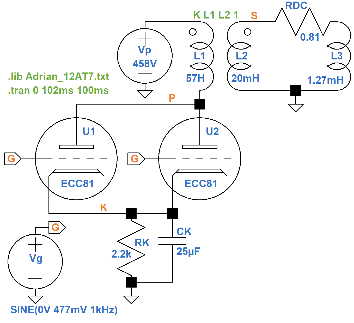 SPICE simulation of Fender Twin Reverb reverb driver and reverb tank