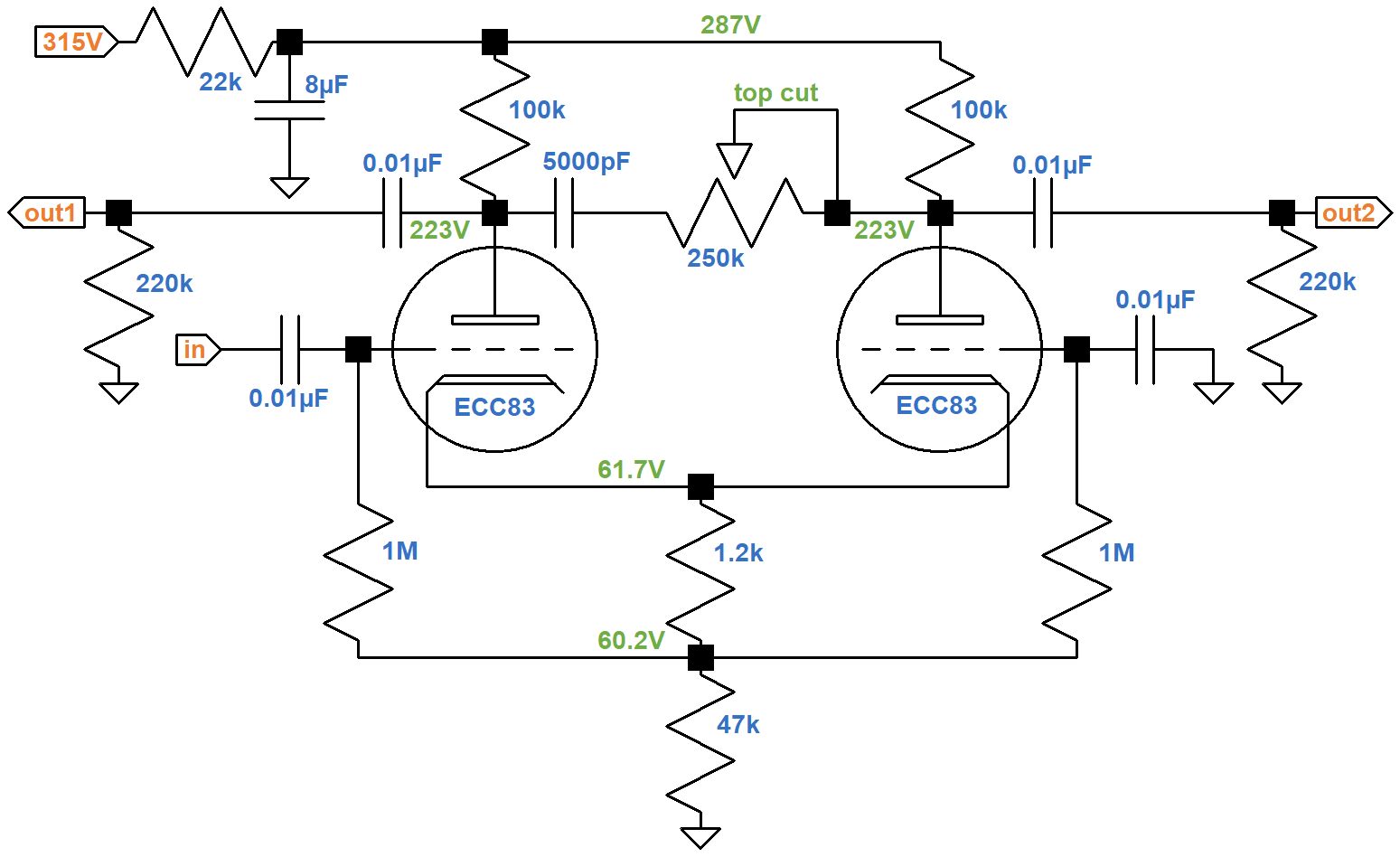 Vox AC15 phase inverter DC voltages