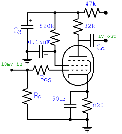 pentode preamp circuit - capacitor values